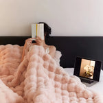 Bubble Fleece Blanket – Ultra Soft Rabbit Fur Throw, Cozy & Fluffy Decorative Blanket for Couch & Bed