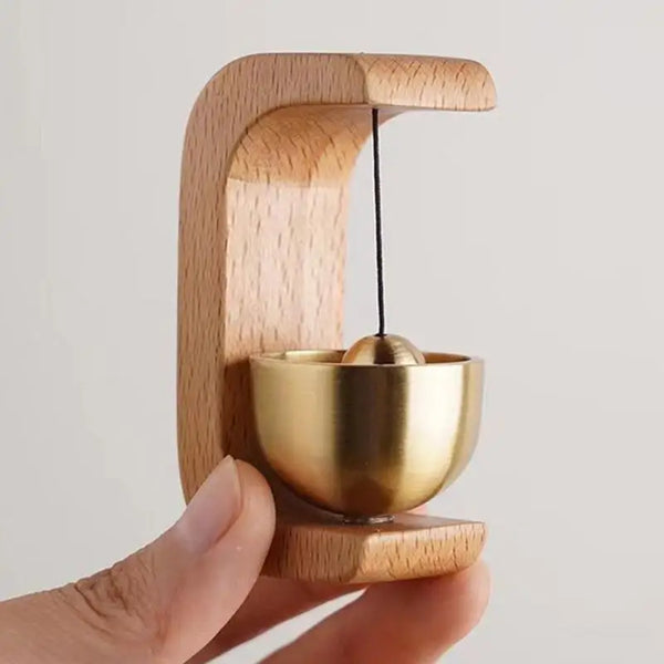 🔔 Magnetic Wooden Door Entrance Bell – Rustic Brass Door Chime for Home & Shop