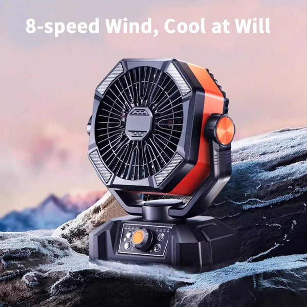 🌬️ Radiator Camping Fan with 20000mAh Battery & LED Lantern – 8 Speeds, Portable Outdoor Fan for Tent, Jobsite & Power Outages