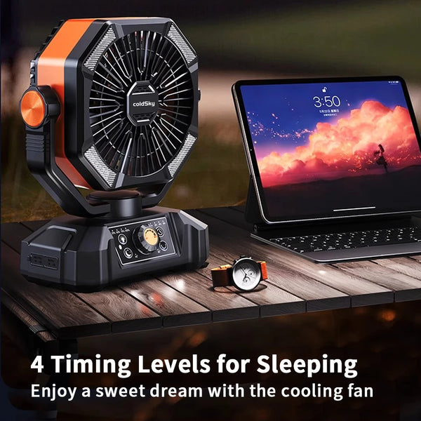 🌬️ Radiator Camping Fan with 20000mAh Battery & LED Lantern – 8 Speeds, Portable Outdoor Fan for Tent, Jobsite & Power Outages